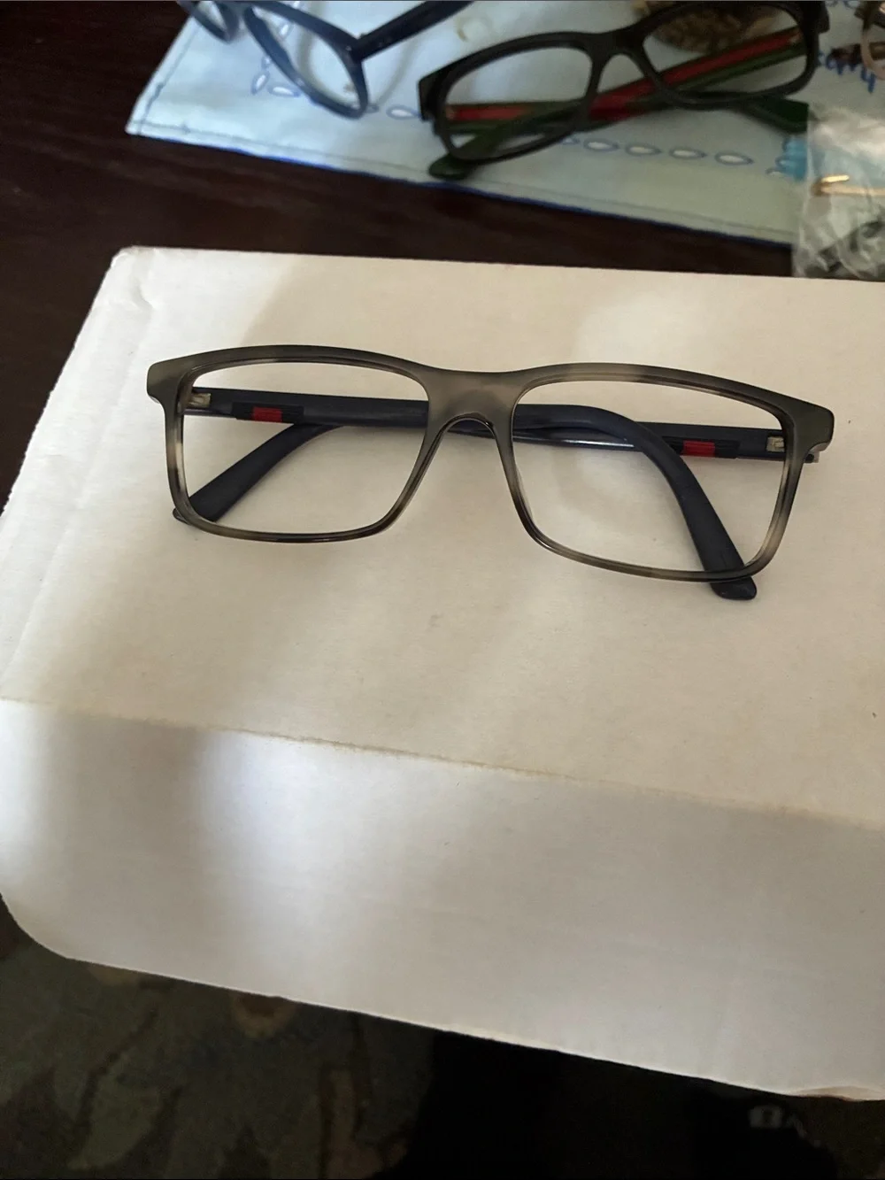 Gucci Navy and Tortoiseshell Rectangular Eyeglass Frames